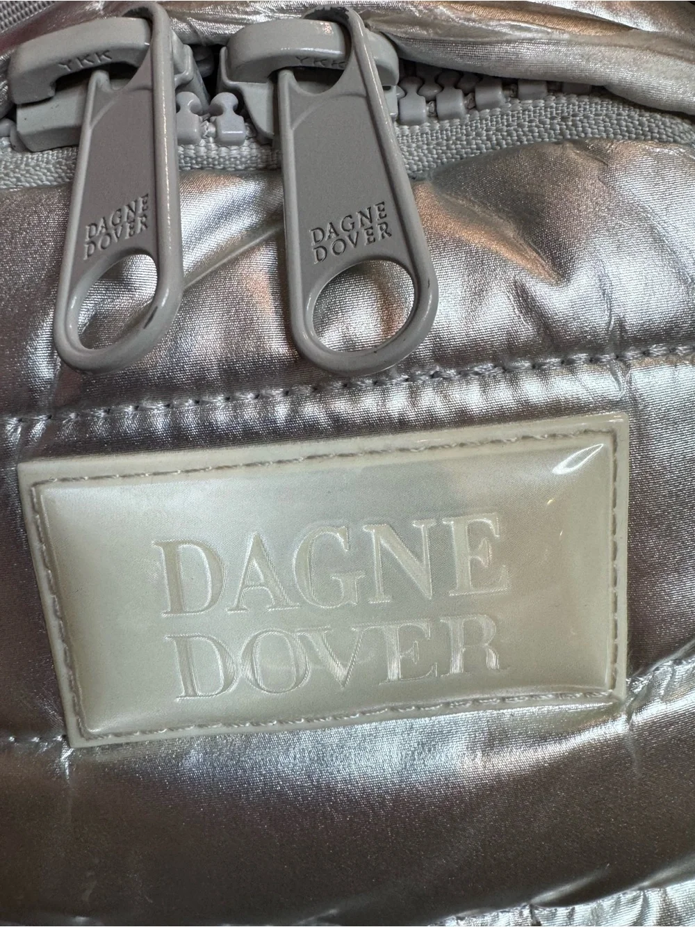 Dagne Dover Silver Quilted Mini Backpack Metallic Lightweight Travel Bag